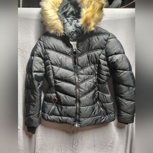 Black YMI Jacket Elasted Jacket Velvet Lined Fur Trim Size Small